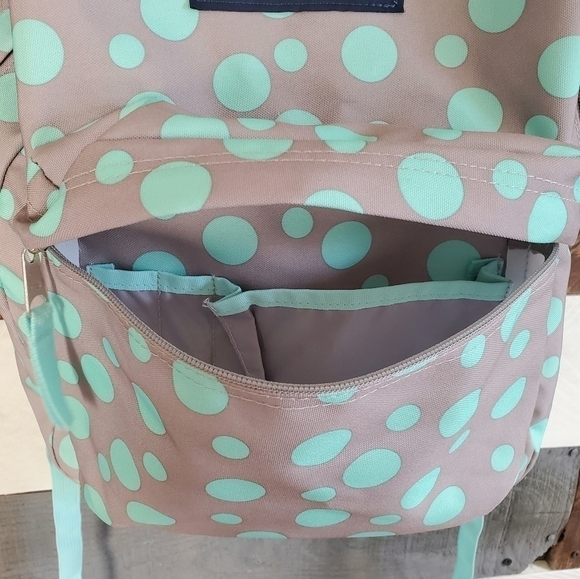 JANSPORT SuperBreak Light Teal Mint Green Gray Polka Dots Backpack - Picture 8 of 13